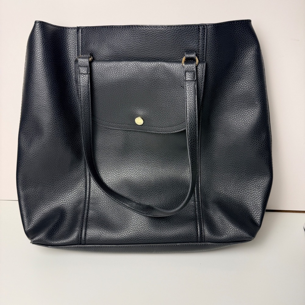 Steve Madden Black Faux Leather Tote Shoulder Bag Large Minimalist